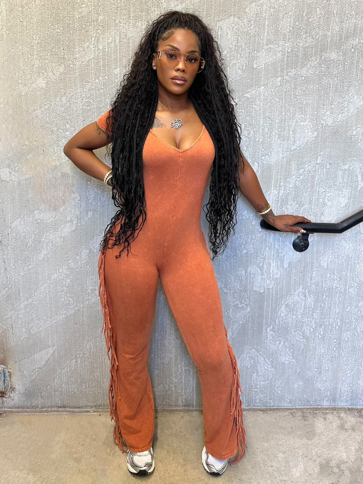 Fringed Jumpsuit (Rust)