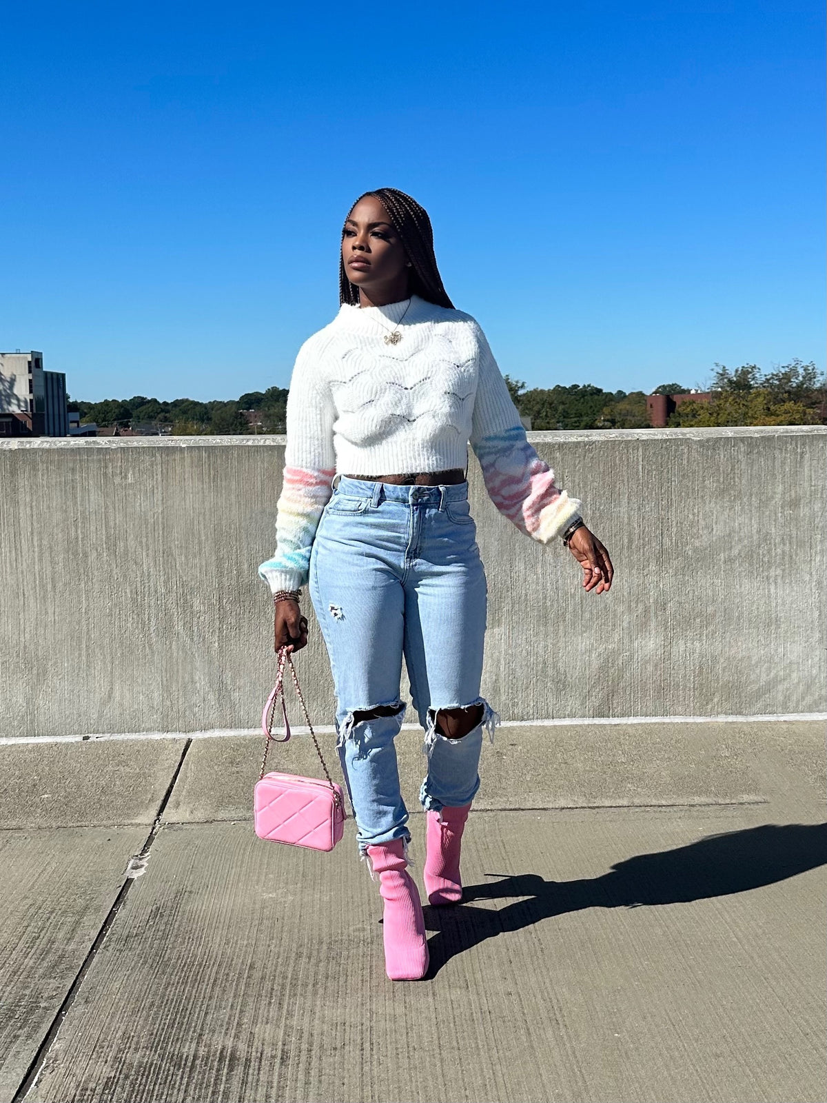 Pink Hearts Crop Sweater