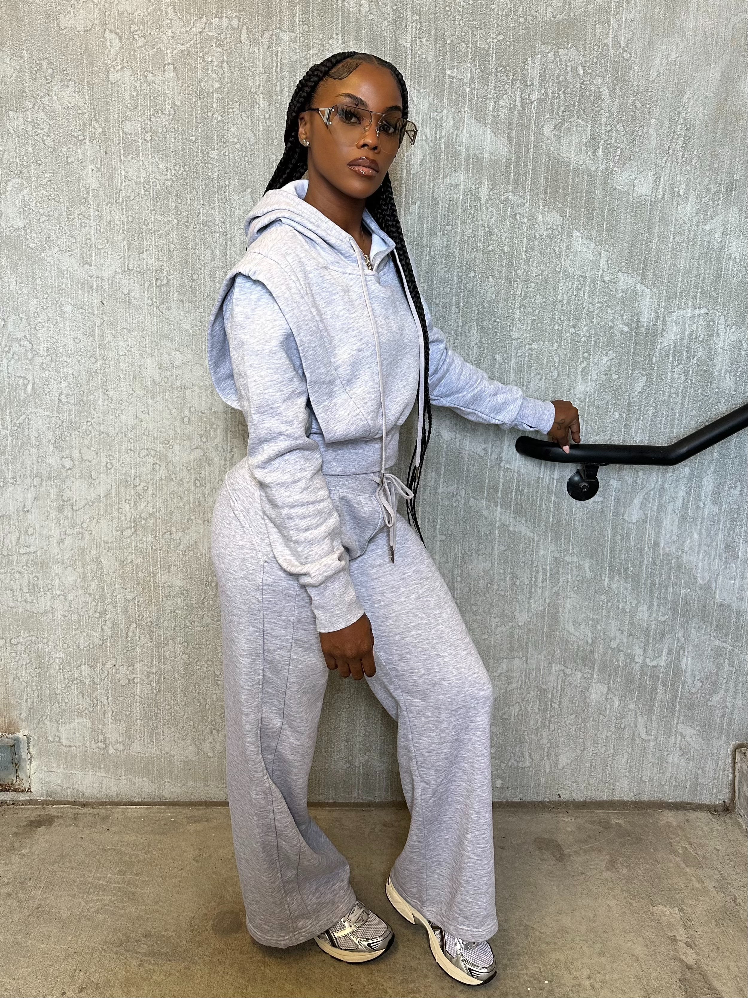 Distinct Hooded Jogging Set (Heather Grey)