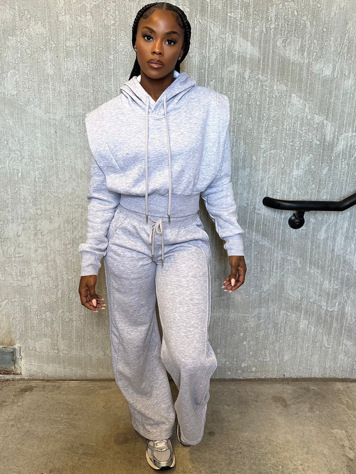 Distinct Hooded Jogging Set (Heather Grey)